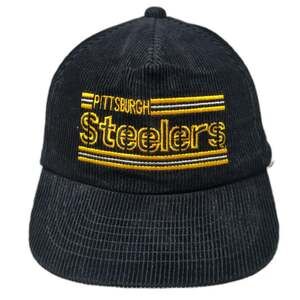 Pittsburgh Steelers NFL Drew Pearson 5 Panel Black Corduroy Hat Logo Vintage